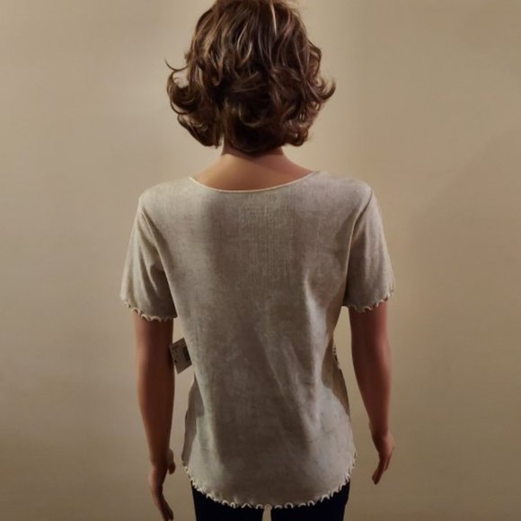 Basic Editions Multi All Over Printed with Sequins Short Sleeve Tee Size S NWT - Picture 4 of 5